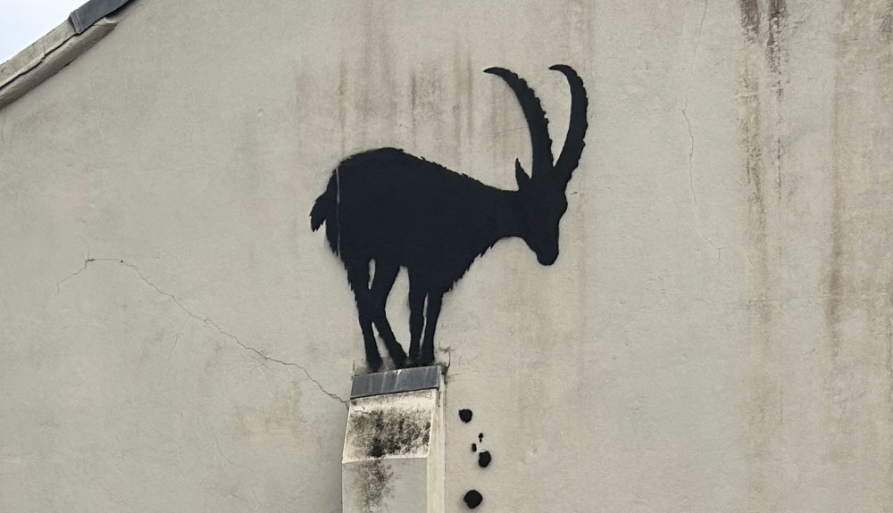 English artist Banksy reveals new artwork featuring a goat at Kew Bridge in west London (credit: SWNS).