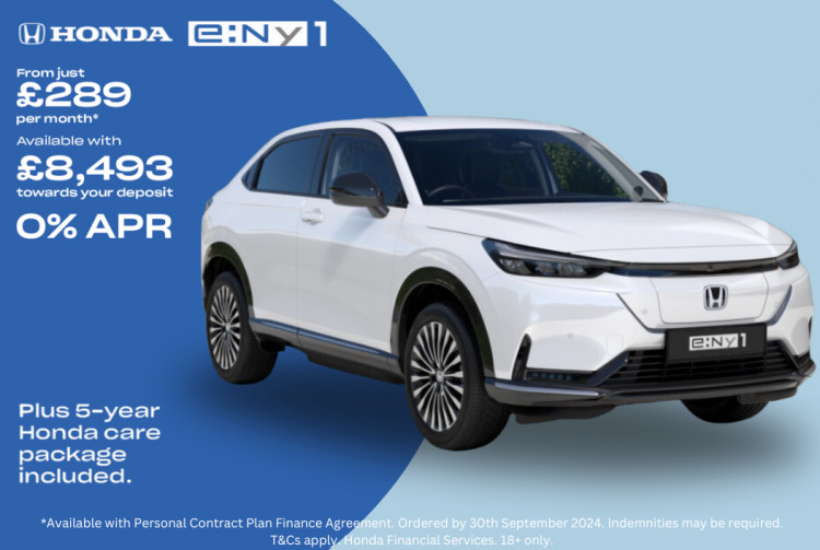 Swansway Honda Stockport's offer of the week is the Honda e:Ny1, available for £289 per month with an £8,493 deposit contribution (Image - Swansway Honda Stockport)