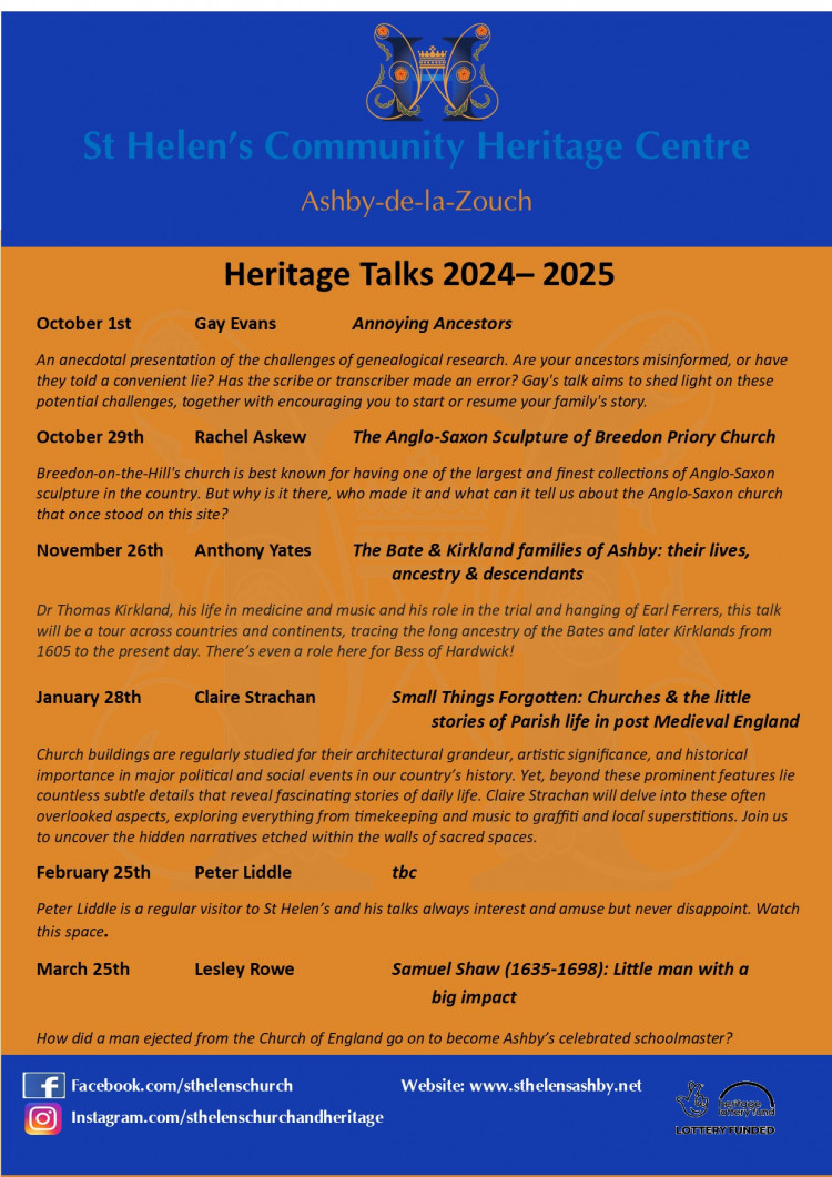 Heritage Talks at St Helen's Community Heritage Centre, Ashby de la Zouch, Leicestershire