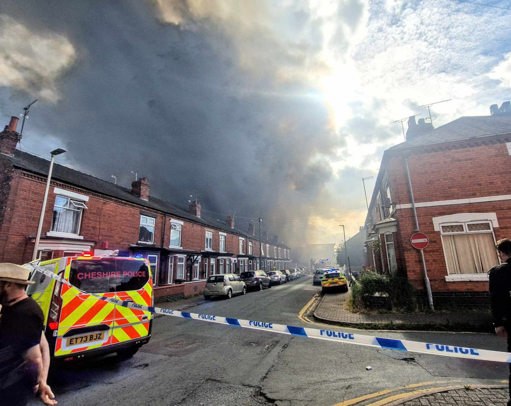 A huge fire has ripped through a former printworks factory in Crewe, with emergency services at the site (Ryan Parker).