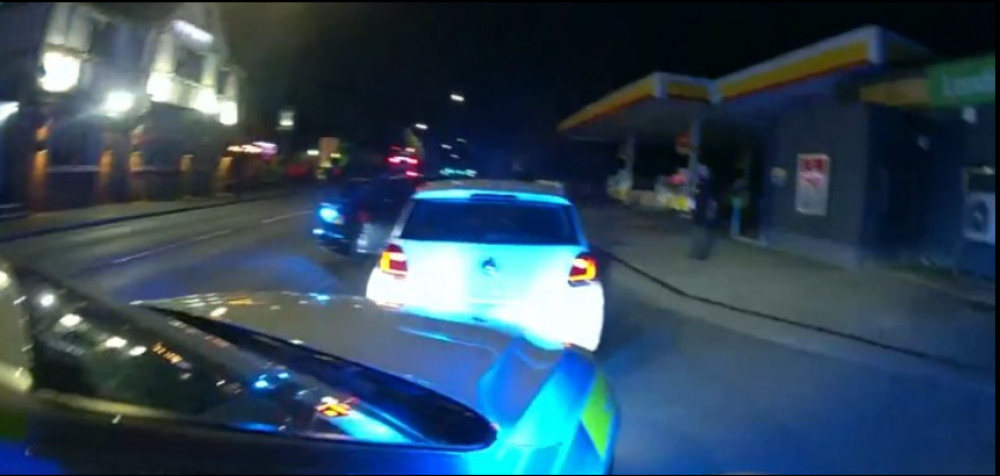 The car was brought to a stop outside the Shell garage on Warwick Road (image by Warwickshire Police)