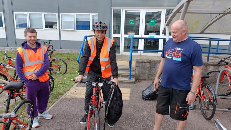 Nores Batican with his Essex Pedal Power bike at Basildon Hospital.