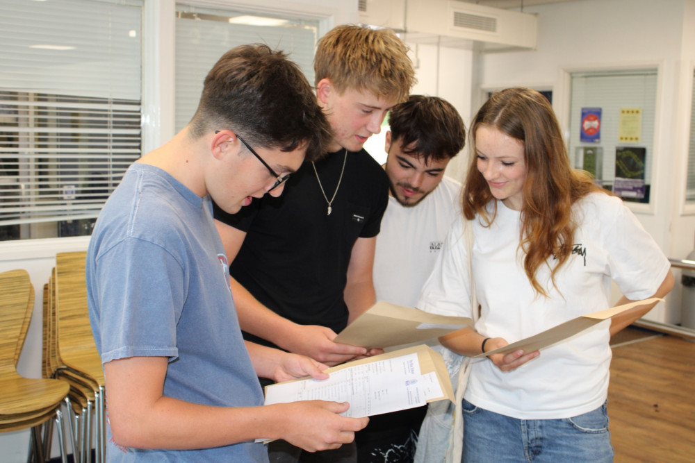 Students at Wells Blue receiving their A-level results