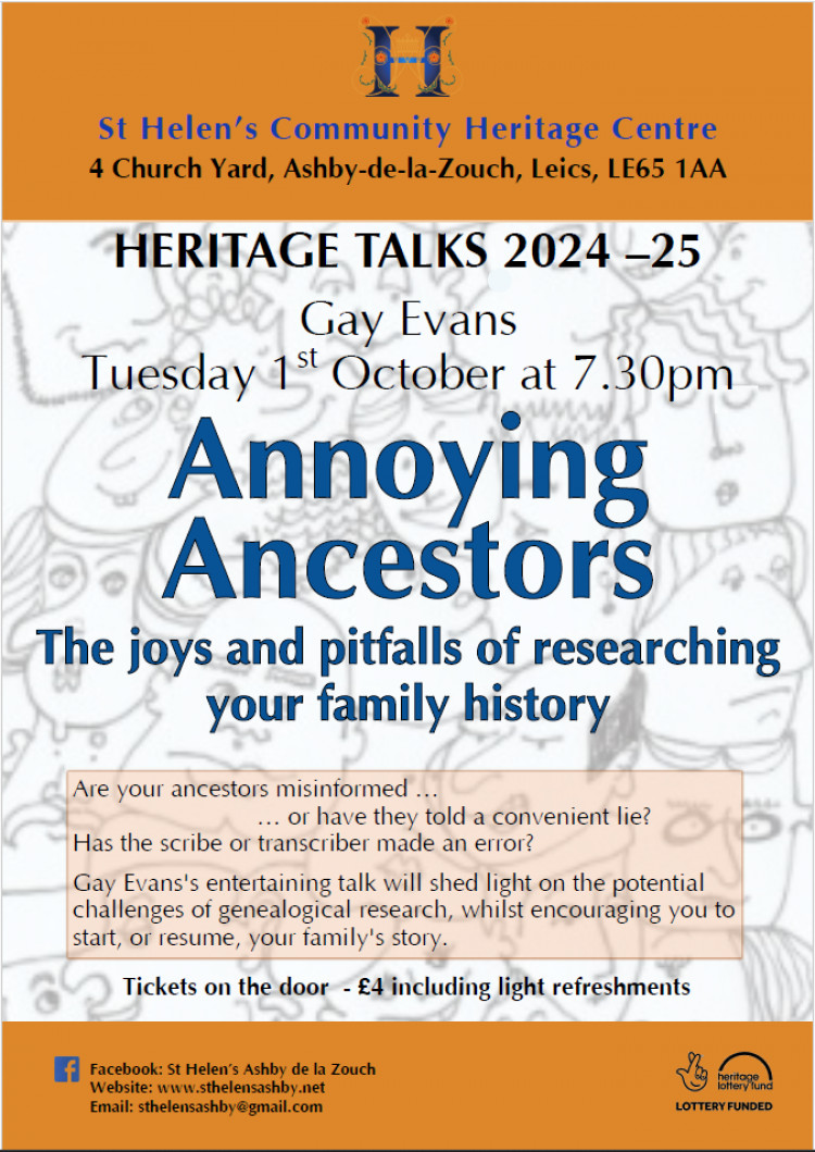 Heritage Talk - Annoying Ancestors at St Helen's Community Heritage Centre, Ashby de la Zouch