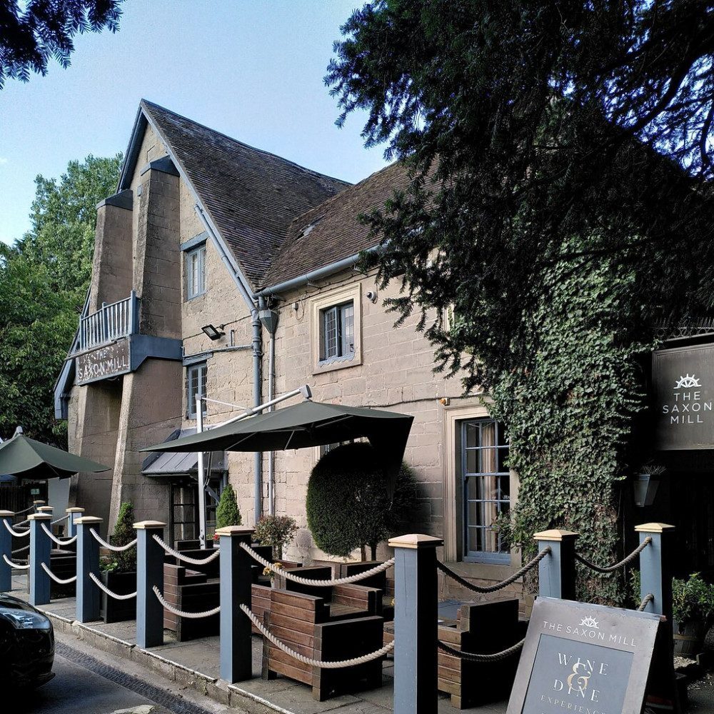 The path is behind the Saxon Mill pub