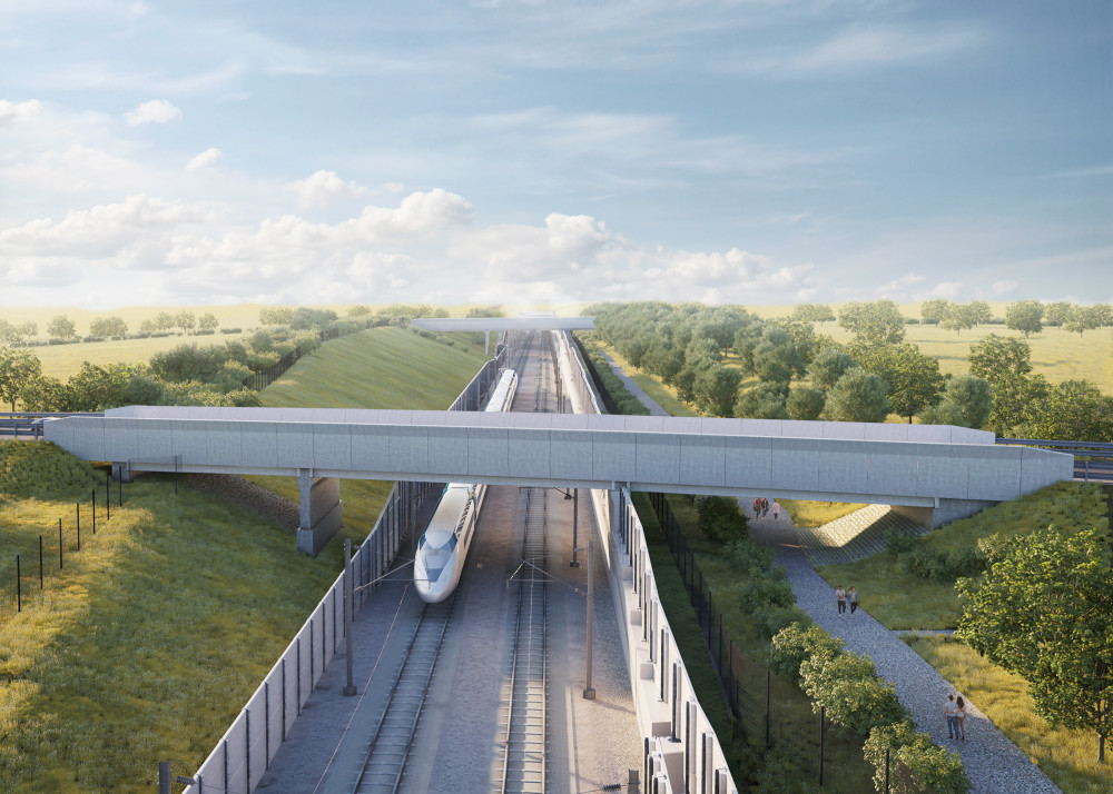 An artist's impression of the new Waste Lane overbridge (image via HS2)