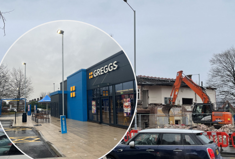 The new Greggs drive-thru in Cheadle Heath will open next month (September). Pictured is another Greggs drive-thru in Stoke (Images - Nub News)