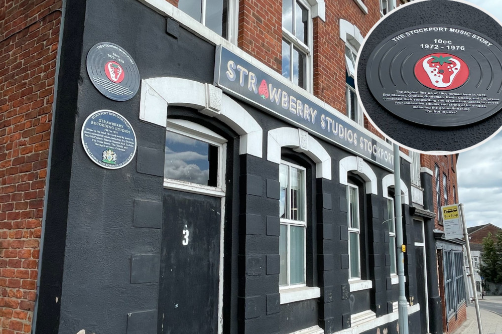 A new plaque celebrating Stockport's musical history has been unveiled outside Strawberry Studios in the town centre (Images - Nub News)