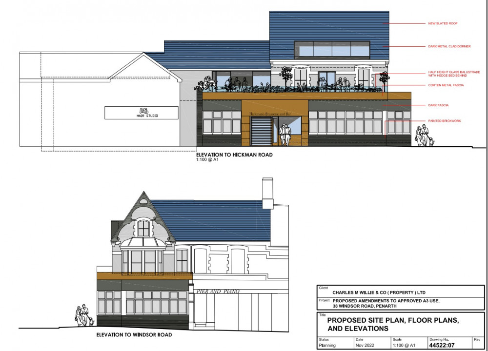 Plans showing what Hickmans Bar and Restaurant will look like on the outside once it opens on Windsor Road, Penarth in September. Pic: Nigel Arnold.