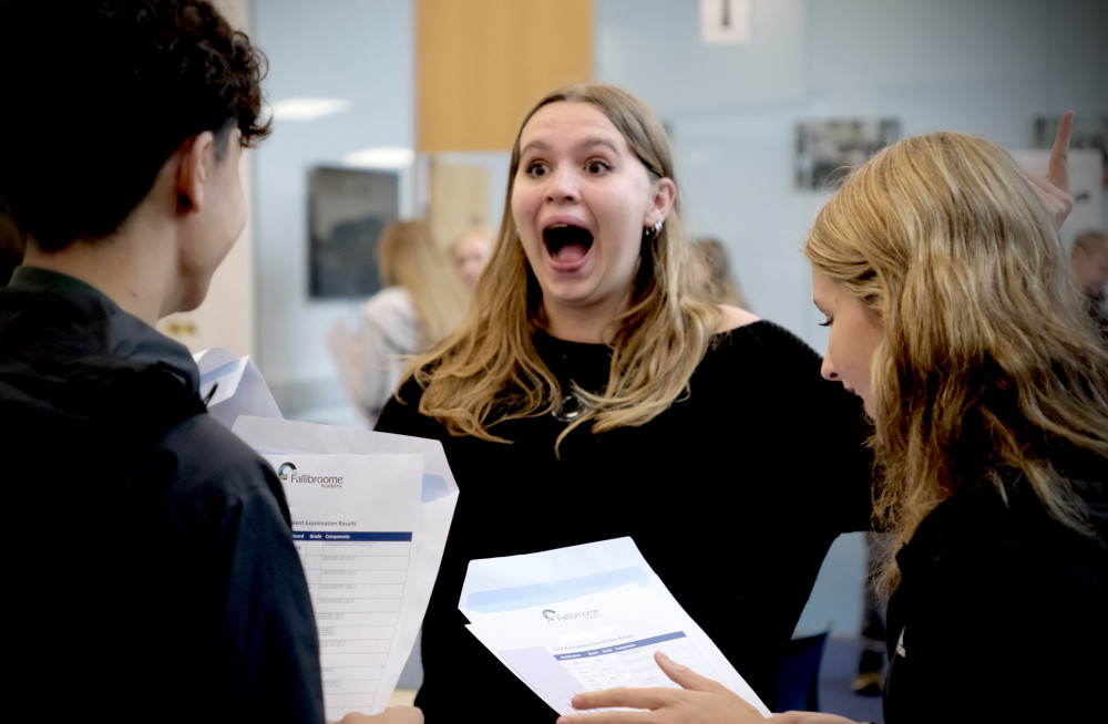 Euphoria from Arabella Cagol as she receives her results. (Image - Fallbroome Academy)