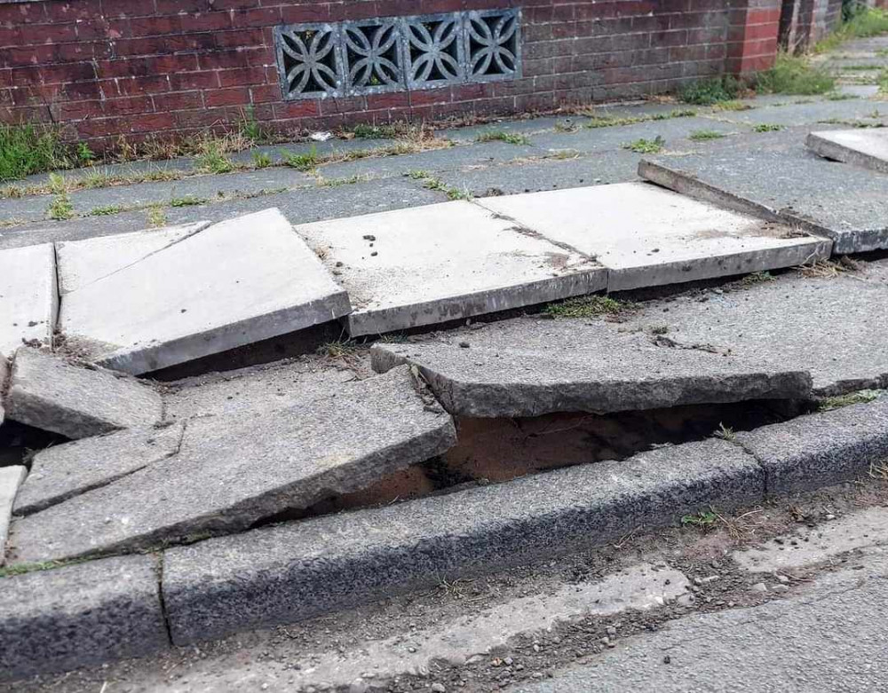 On Tuesday 20 August, a heavy-goods vehicle diverted down Shakespeare Drive, (not an official diversion route), with chunks of pavement been ripped up (Photo: Carol Sandland).