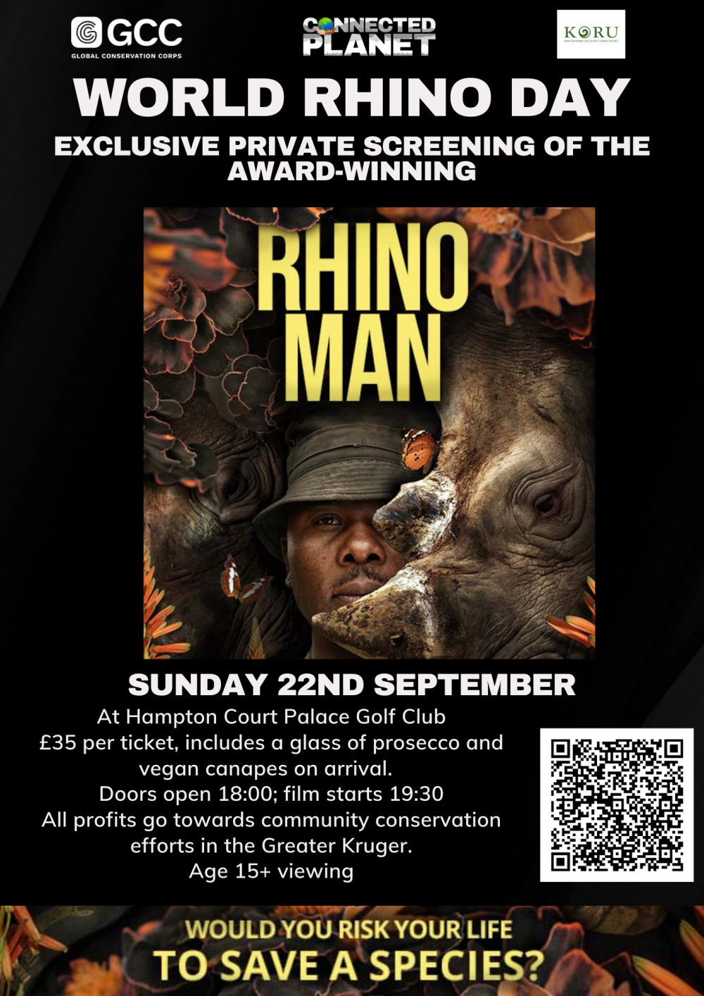 Exclusive private screening of award winning film Rhino Man to coincide with World Rhino Day