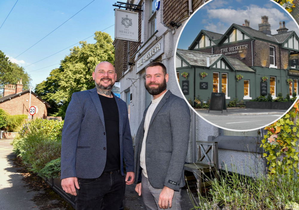 New publicans, Pawel Galazka and Rafal Zejmo, pose outside The Hesketh in Cheadle Hulme, due to re-open in October (Images - Star Pubs)