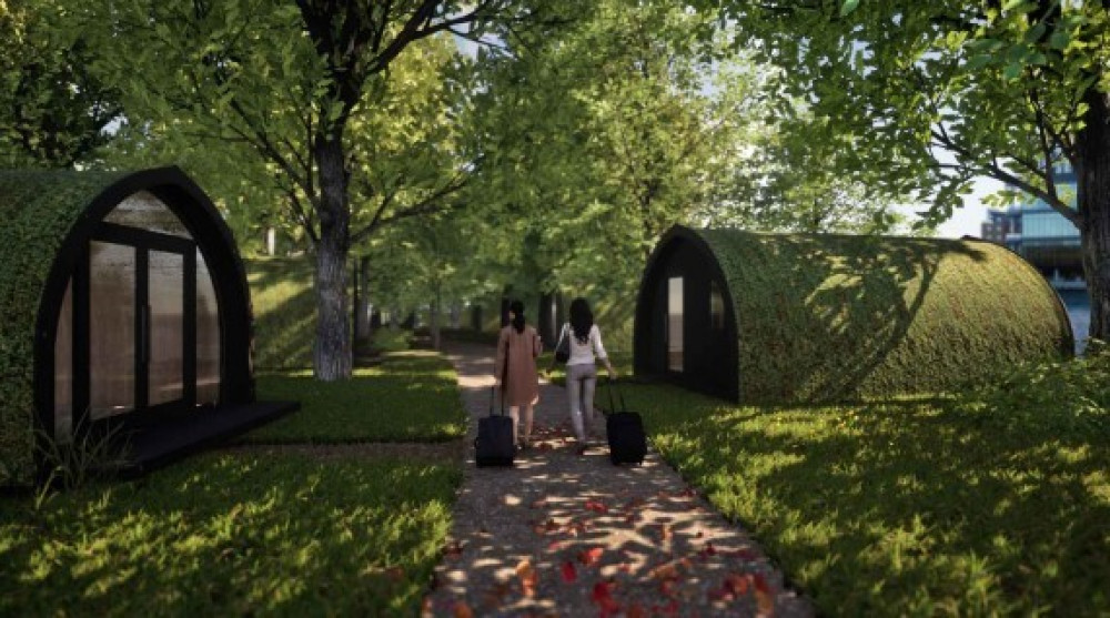 The plans are for 59 pods housing 236 guests on land close to Pendigo Lake (image via Glampitect)