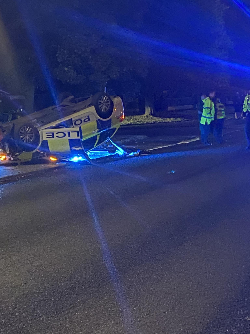 A police car overturned in Sandbach last night. (Photo: Paula Glassey)