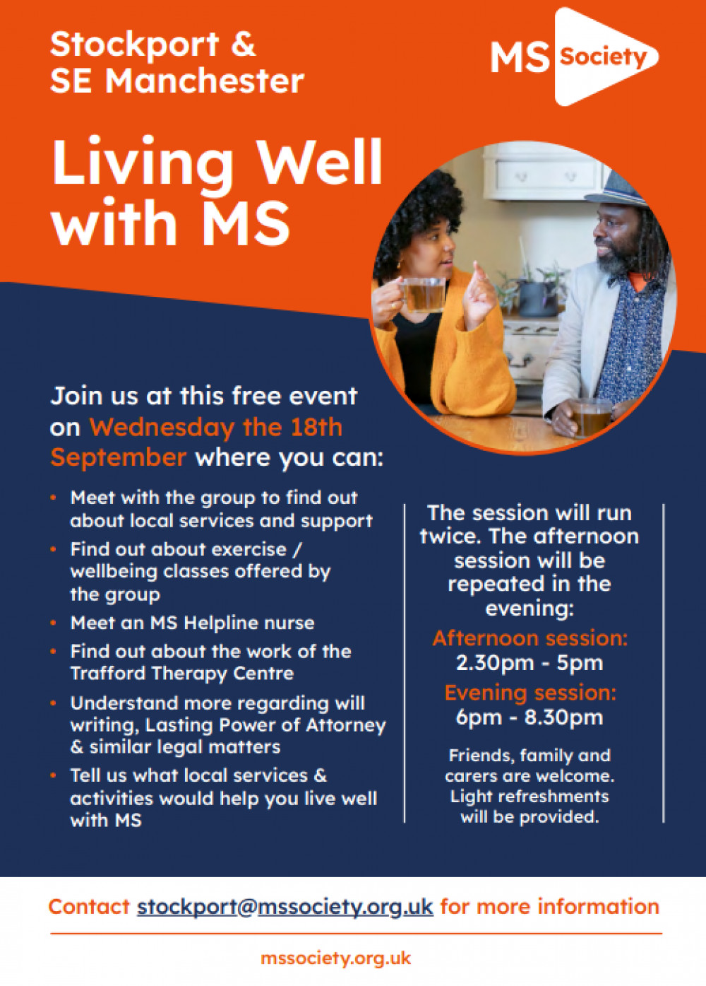 Come and learn more about living well with MS at this event organised by the Stockport and SE Manchester MS Society (Image supplied)