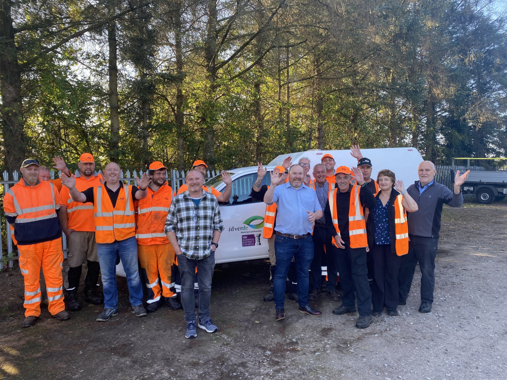 Neville pictured third from right with Idverde colleagues and Cllr Will Roberts, Simon Richardson and Jon Holmes - WDC Green Spaces (image via Warwick District Council)