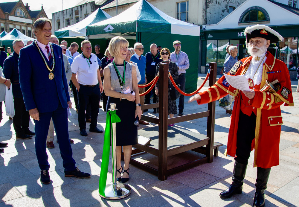 Hinckley's town crier was part of the Marlborough Square official opening event in Coalville on Friday. Photo: North West Leicestershire District Coiuncil