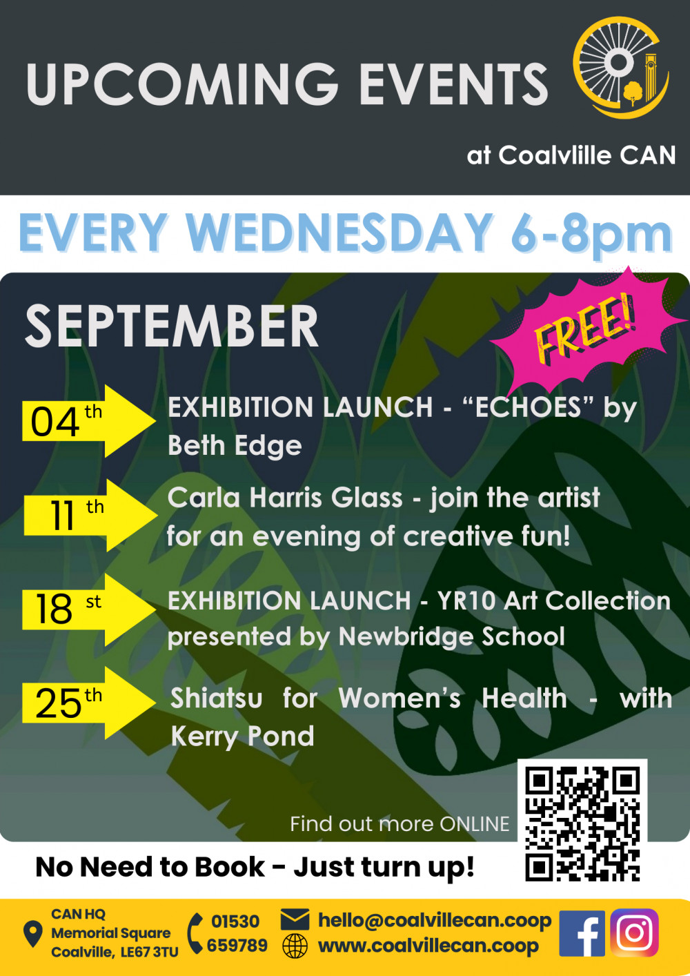 Wednesday Evening Events at Coalville CAN, Memorial Square, Coalville, Leicestershire