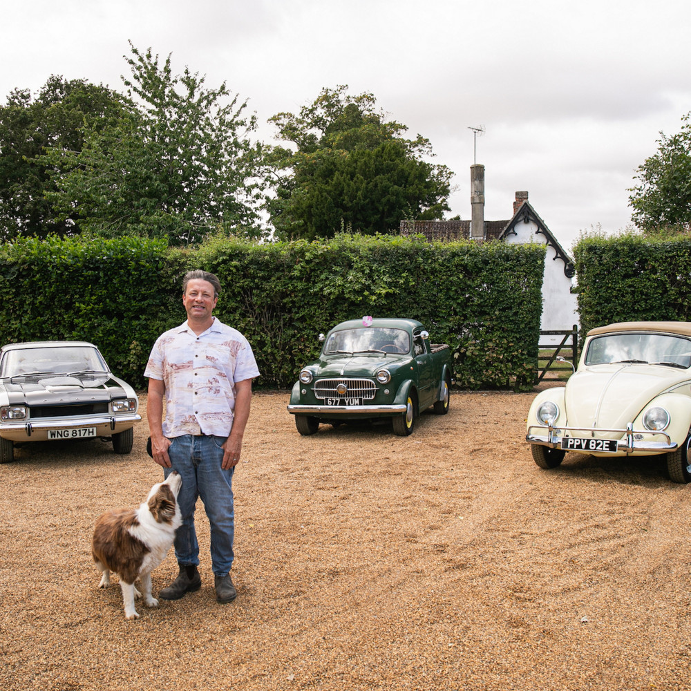 Jamie Oliver is selling a Ford Capri, a VW Beetle and a Fiat (image via SWNS)