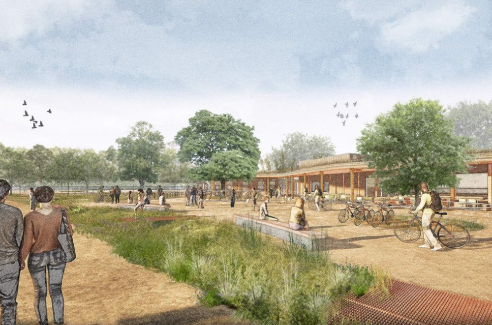 CGI of the proposed new café and surroundings near Roehampton Gate in Richmond Park (credit: David Morley Architects/The Royal Parks, Richmond).