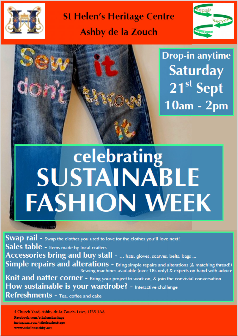 Sew It, Don't Throw It Celebrates Sustainable Fashion Week at St Helen's Community Heritage Centre, Ashby de la Zouch