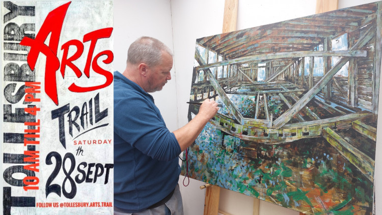 Tollesbury Art Trail's poster [left], and local artist, Kevin Flower. (Photo: Tollesbury Art Trail / Anita Frost)