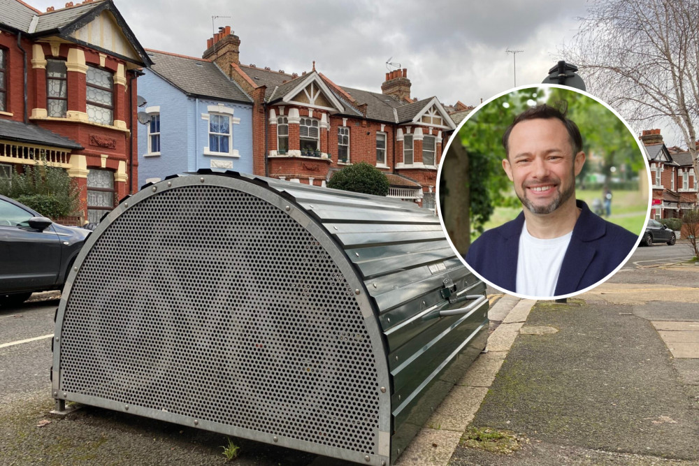 Councillor Gary Malcolm says Ealing Council's deployment of bike hangars has been conducted 'in a random ad hoc way' (credit: Ealing Council & Gary Malcolm).