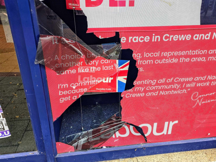 Connor Naismith's general election campaign office window at 66A Market Street was smashed last weekend (Ryan Parker).