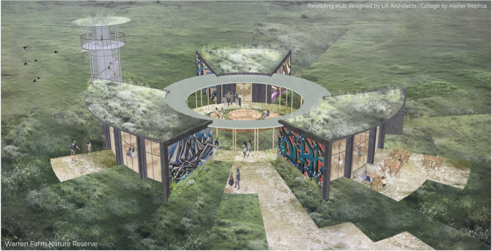 An artist impression of the Warren Farm Nature Reserve Rewinding Hub proposals (credit: Lill Architects & Atelier Replica). 