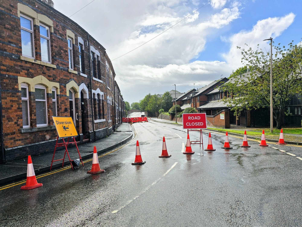 Flag Lane, between Richard Moon Street and Delamere Street/Harrison Drive, closed around 7pm on Tuesday 10 September. It is expected to reopen on Tuesday 17 September (Ryan Parker).