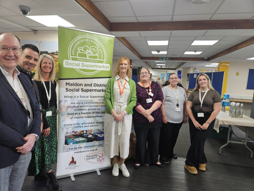 Cllr Richard Siddall, Leader of Maldon District Council pictured with staff from Maldon District Council and Maldon District Community Voluntary Service at the launch of the Social Supermarket pilot. (Credit: Maldon District CVS)