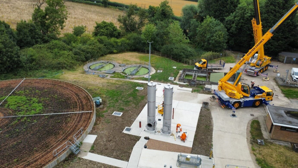 Huge gas cylinders that hold ozone (O3) gas having been installed at the Frankton wastewater treatment site (image via Severn Trent)