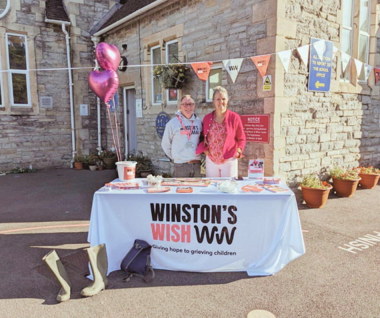 Paul James with headteacher of St John's Infant School in Glastonbury, Kerry Devane. (LL) 