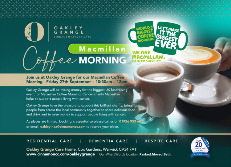 Head to Oakley Grange Care Home for its Macmillan Coffee Morning!