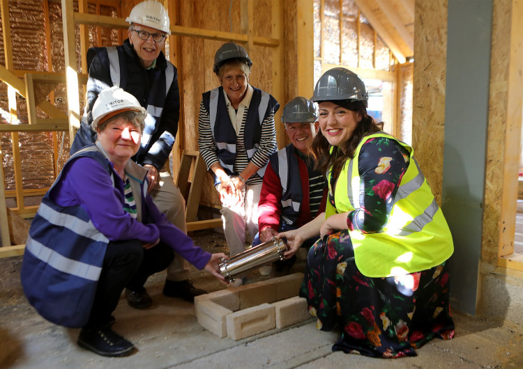 Joined by Alicia Kearns and representatives from the Paris Council, Barrowden Village Hall Development Group showed off the progress of the new building. (Photo: Alicia Kearns)