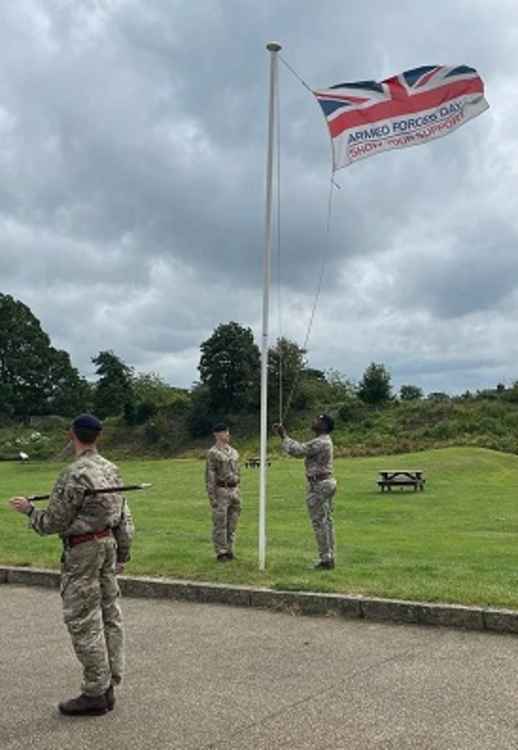 Members of the Armed Forces Day flag-raising party from 7 Regiment RLC, Kendrew Barracks.