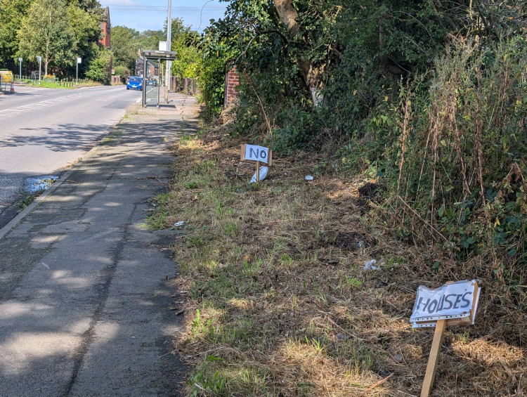 Placards have been placed on Outclough Road, Brindley Ford, where 69 new homes are proposed (LDRS).