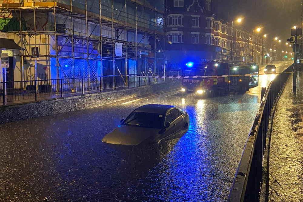 Flash flooding caused by heavy rain fall affected parts of London on 23 September (credit: LFB).