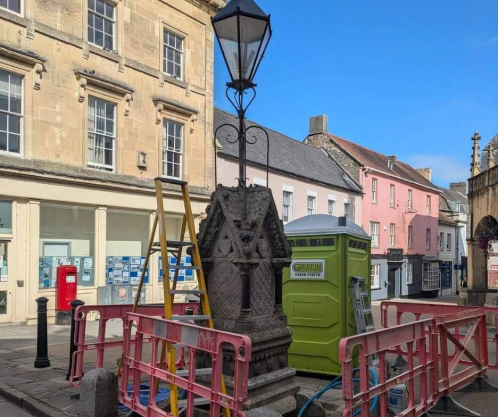 Shepton Mallet’s newly restored Victorian drinking fountain, ready to be unveiled after years of being out of service.