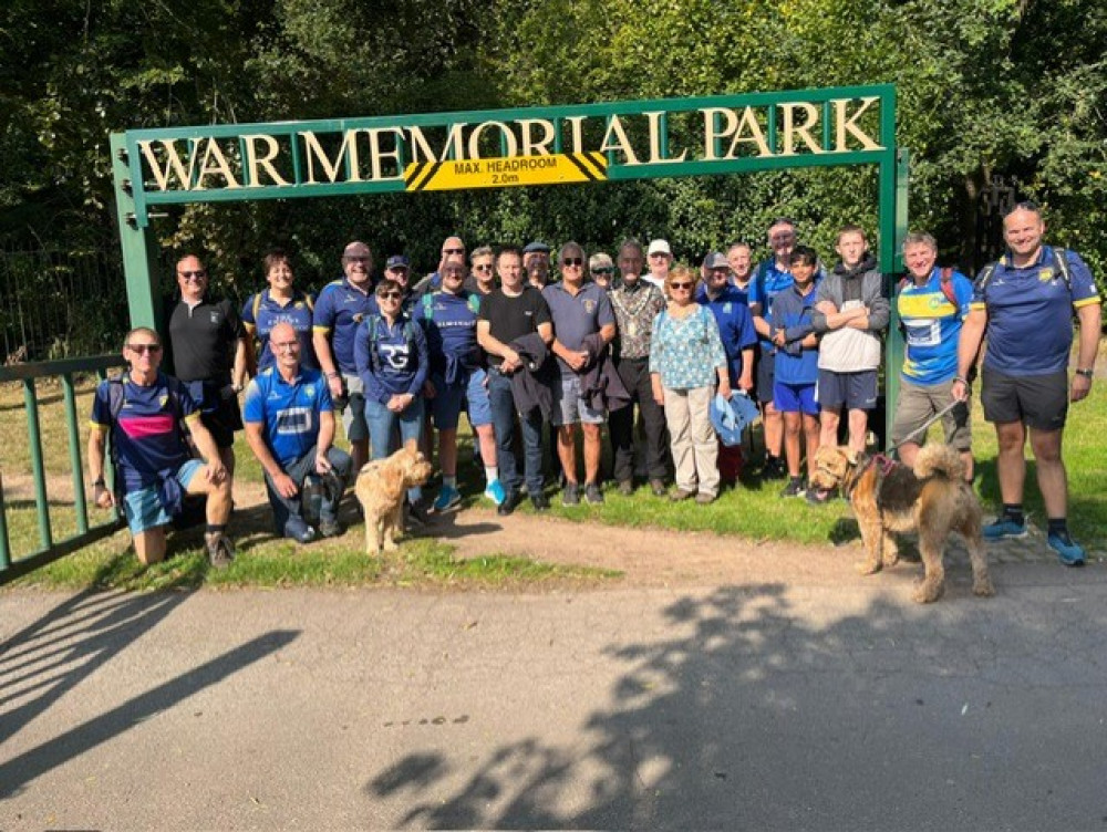 Kenilworth Rugby Football Club (KRFC) celebrated its centenary season with a walk from the Memorial Park Coventry, the location of the club's inaugural match against Warwickshire Yeomanry on this weekend in 1924 (KRFC).