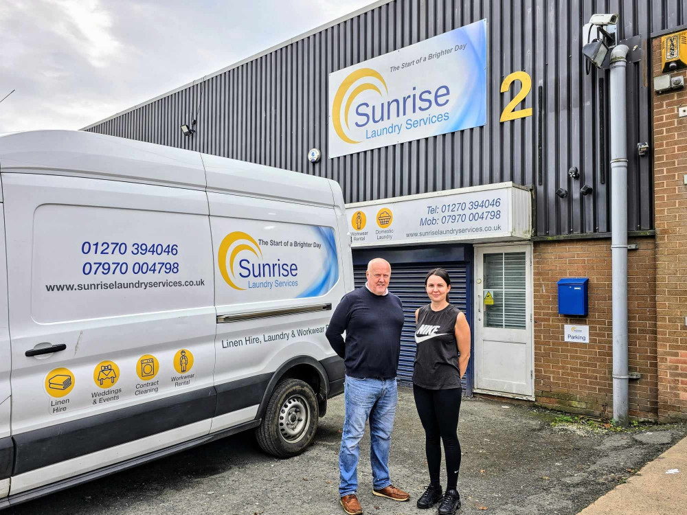 Sunrise Laundry Services, Gateway, has been operating on Crewe Industrial Estate since September 2018, with Chris Gillard and Danielle pictured (Ryan Parker).