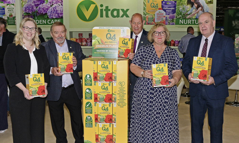 Pictured (left to right): Anja Gooding – Vitax chair; Colin Wetherley-Mein – trustee at Greenfingers Charity; Mark Butler – Vitax national sales manager; Linda Petrons – director of fundraising and communications at Greenfingers Charity and Carl Welsh - Vitax managing director