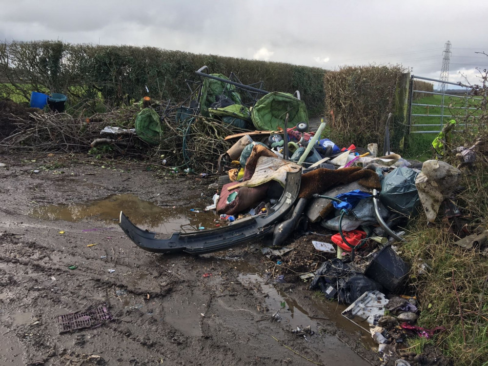 Fly Tipping On Dark Lane Near Shepton Mallet. CREDIT: Mendip District Council.