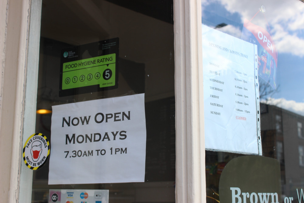 The best food hygiene rating, being proudly displayed at Brown or White Sandwiches, 76 Mill Lane, Macclesfield. (Image - Macclesfield Nub News)