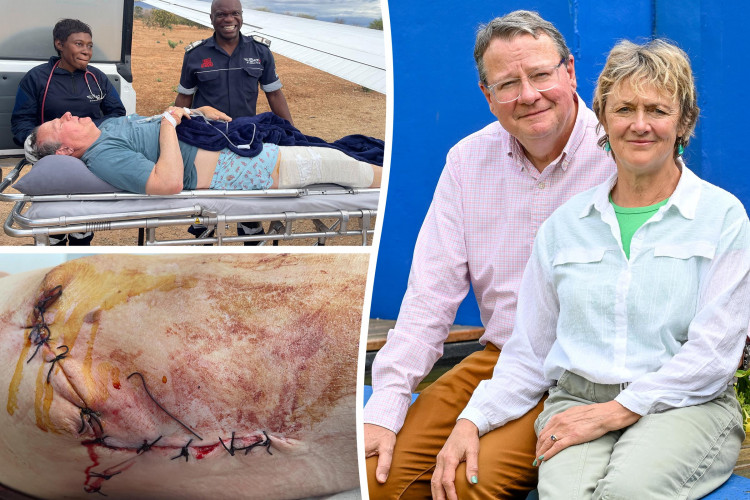 Roland Cherry and his wife Shirley were on a river safari in Zambia when the animal rammed their canoe (image via SWNS)