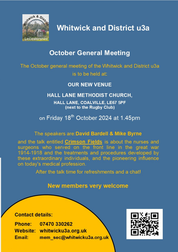 Whitwick & District u3a October General Meeting at Hall Lane Methodist Church, Hall Lane, Coalville