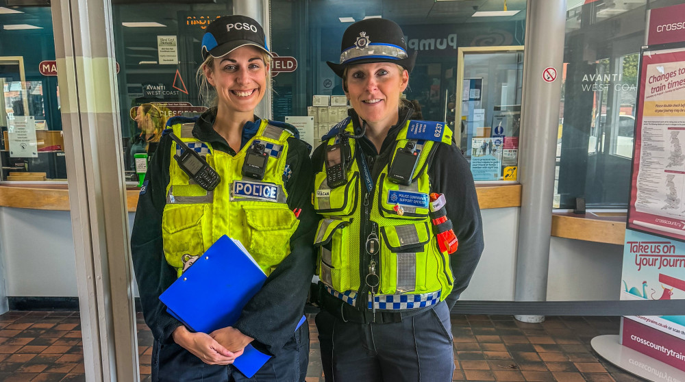 A Macclesfield police officer and a British Transport Police officer, at Macclesfield Railway Station. 