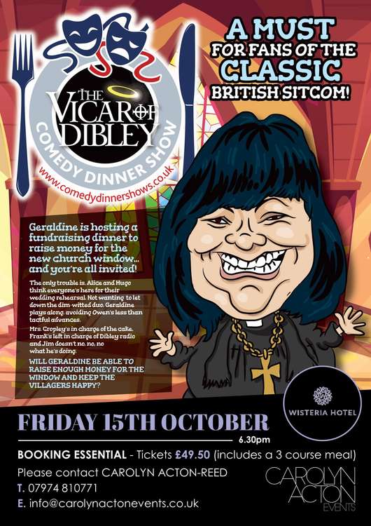 Vicar of Dibley and dinner event poster (credit to Carolyn Acton events)