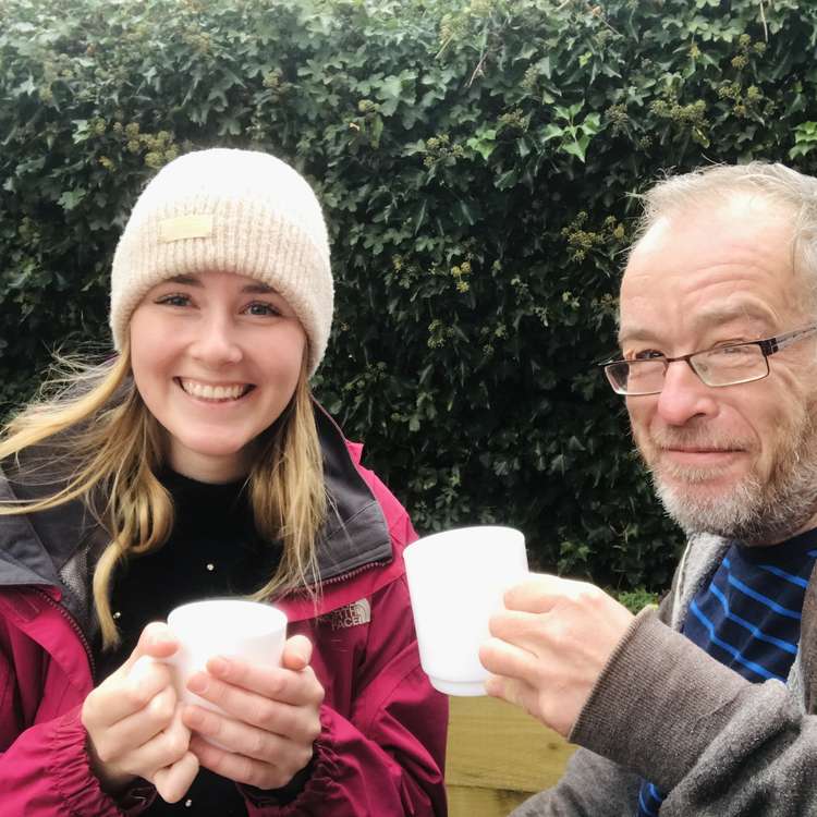 Enjoying a brew in the fresh air